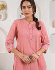 Peach Pintucked Dobby Suit Set With Slip