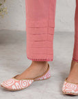 Peach Pintucked Dobby Suit Set With Slip