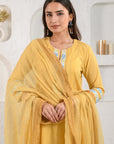 Yellow Embroidered Dobby Suit Set With Slip