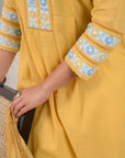 Yellow Embroidered Dobby Suit Set With Slip