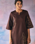 Brown Leaves Embroidery Kurta Set