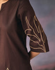 Brown Leaves Embroidery Kurta Set