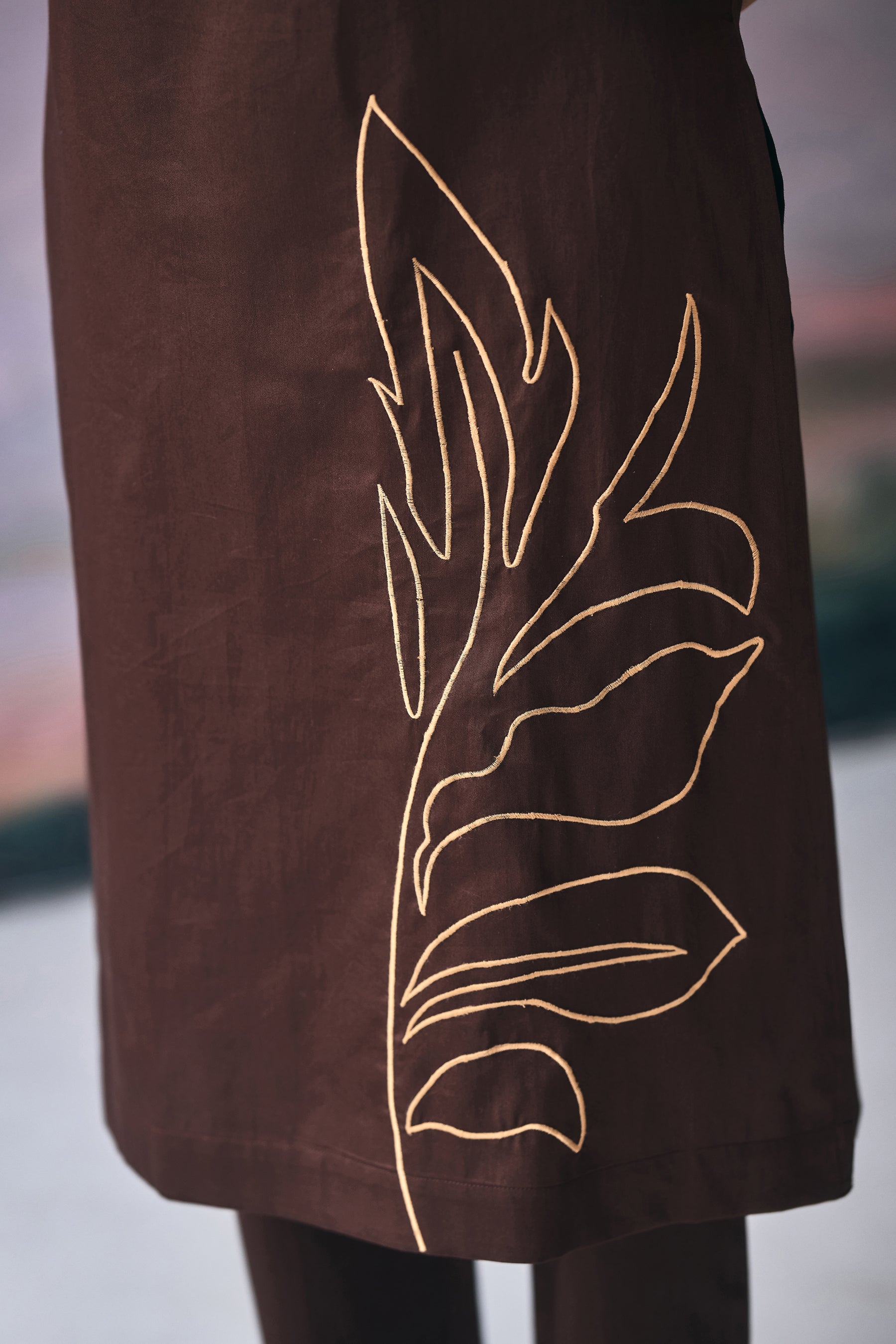 Brown Leaves Embroidery Kurta Set