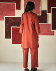 Red Dahlia Embroidery Kurta Set