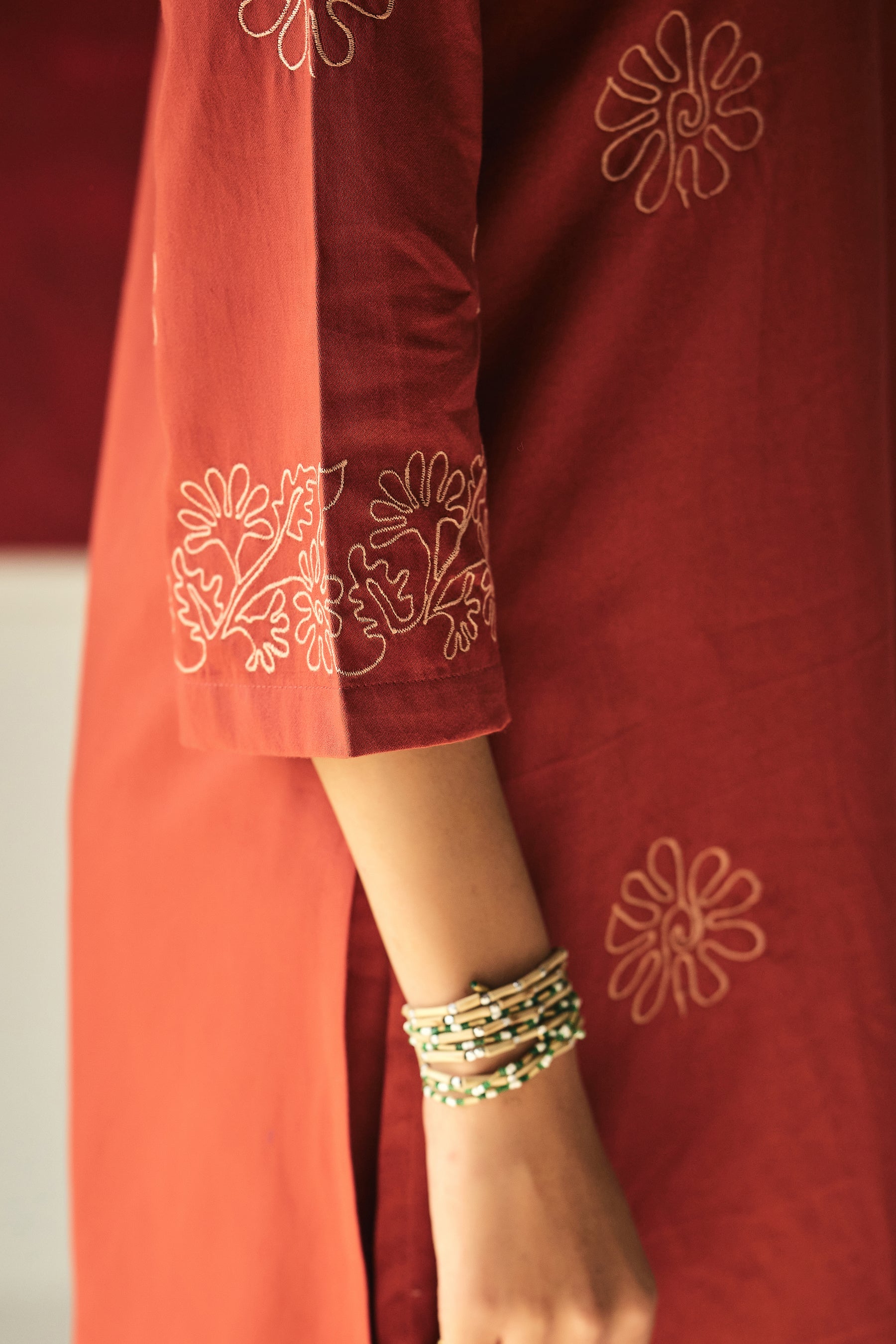 Red Dahlia Embroidery Kurta Set