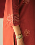 Red Dahlia Embroidery Kurta Set