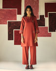 Red Dahlia Embroidery Kurta Set