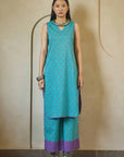 Purple Green Geometric Kurta Set