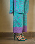 Purple Green Geometric Kurta Set