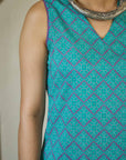 Purple Green Geometric Kurta Set