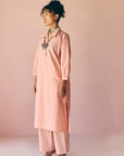 Peach Collared Poplin Kurta Set
