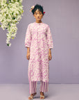 Purple Floral Stripes Poplin Kurta Set