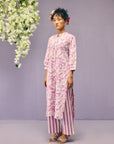 Purple Floral Stripes Poplin Kurta Set