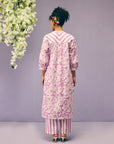 Purple Floral Stripes Poplin Kurta Set