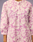 Purple Floral Stripes Poplin Kurta Set