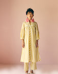 Yellow Stripes Gathered Kurta Set