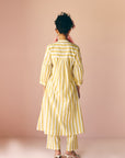 Yellow Stripes Gathered Kurta Set