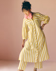 Yellow Stripes Gathered Kurta Set