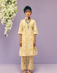 Yellow Floral Poplin Kurta Set