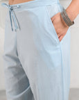 Blue Pintucked Lace Pants