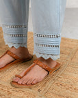 Blue Pintucked Lace Pants