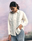 White Floral Border Embroidery Shirt