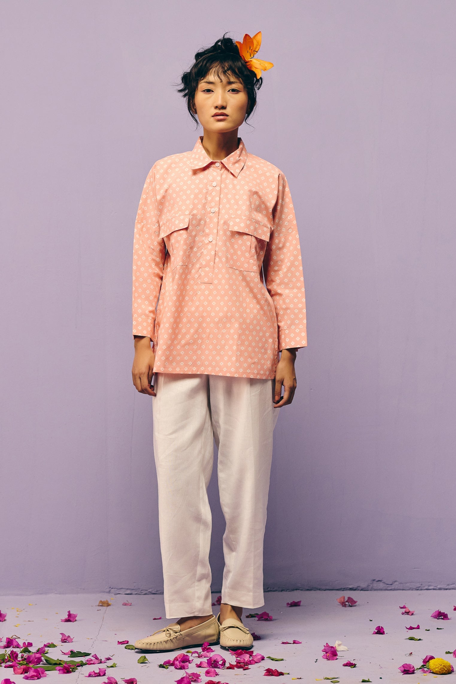 Peach Collared Poplin Shirt