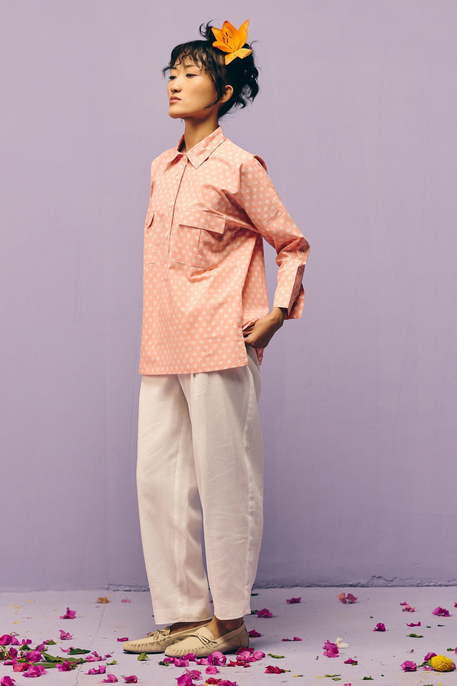 Peach Collared Poplin Shirt