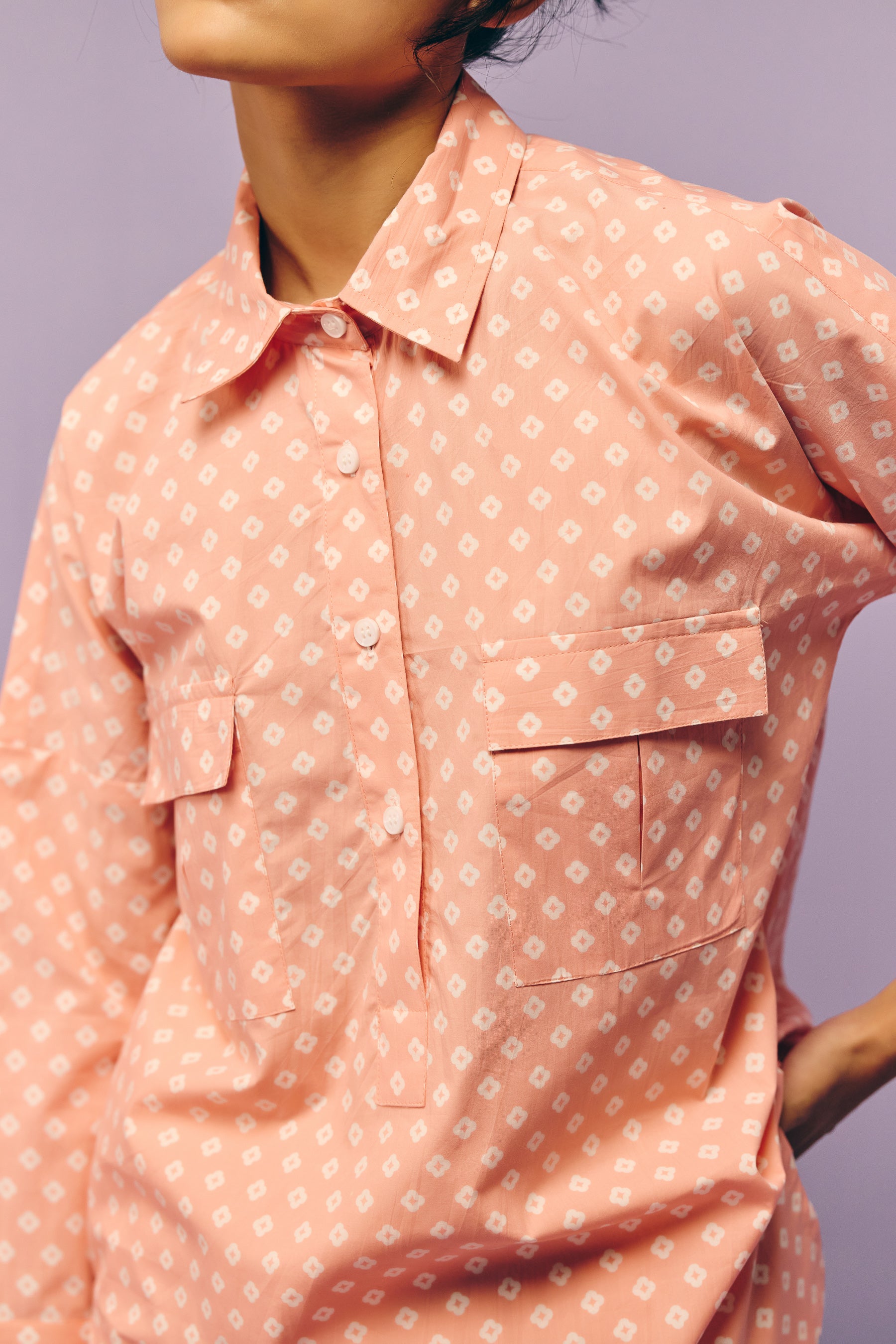 Peach Collared Poplin Shirt