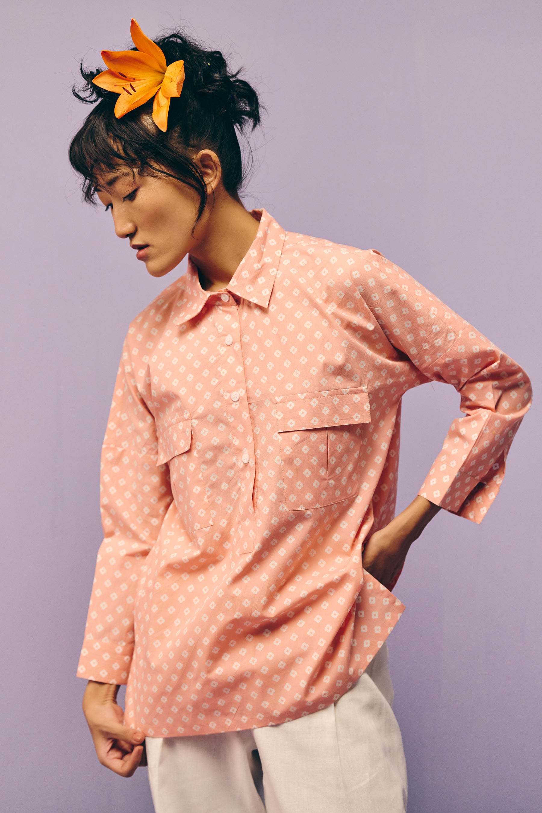 Peach Collared Poplin Shirt
