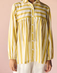 Yellow Stripes Gathered Shirt