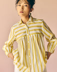Yellow Stripes Gathered Shirt