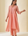 Peach Bandhani Long Jacket Kurta