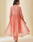 Peach Bandhani Long Jacket Kurta