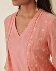 Peach Bandhani Long Jacket Kurta