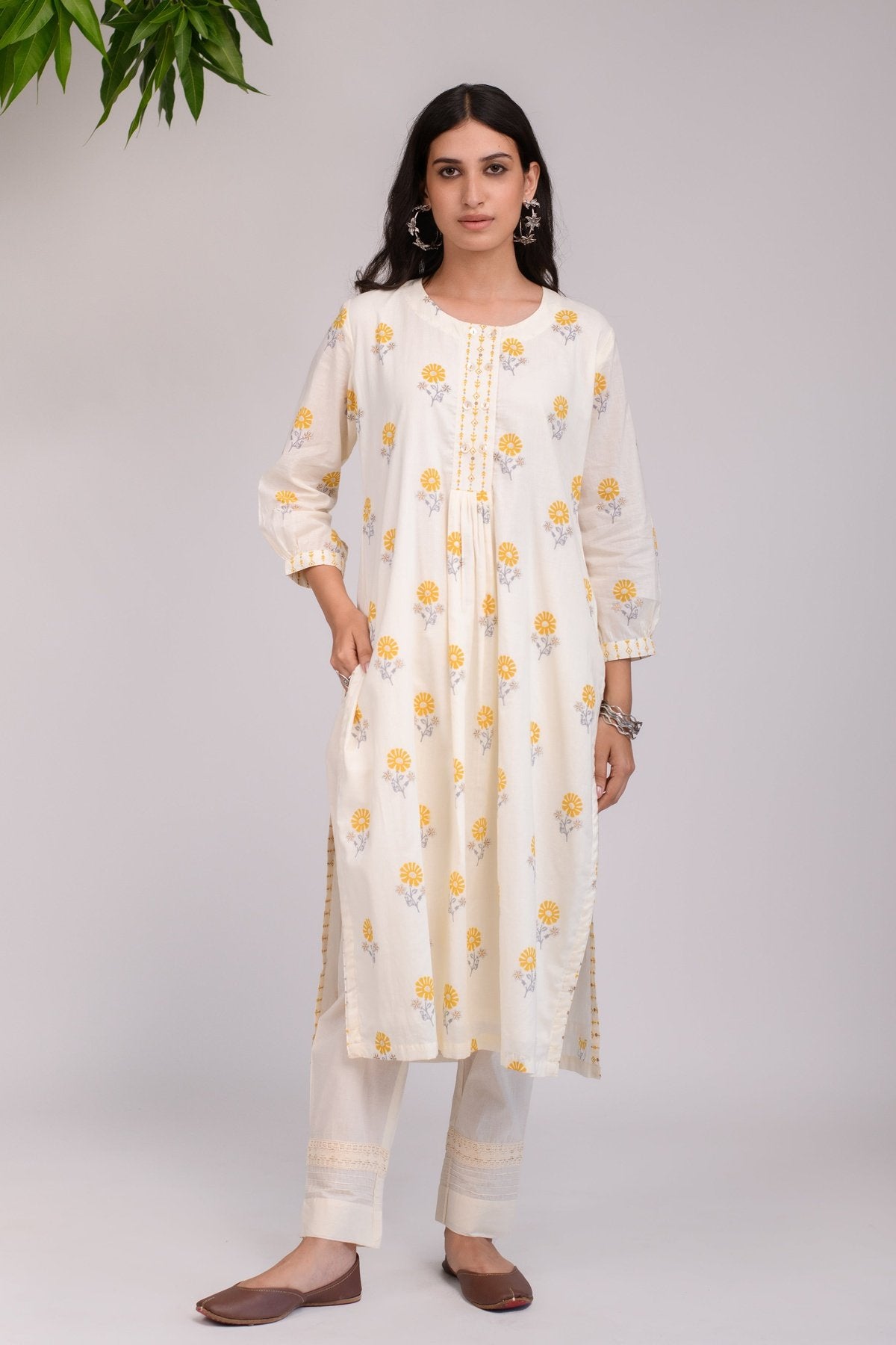 White Yellow Flower kurta