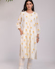 White Yellow Flower kurta