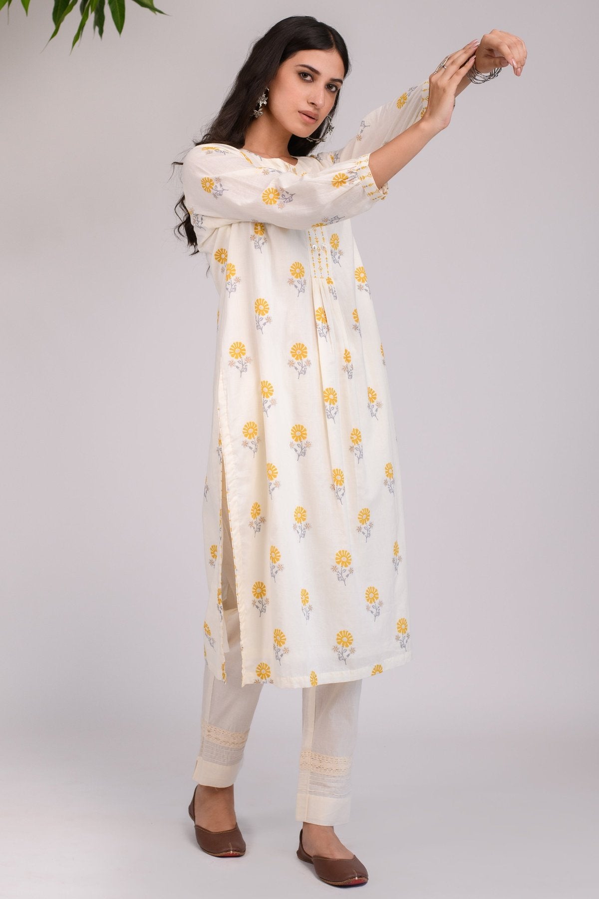White Yellow Flower kurta