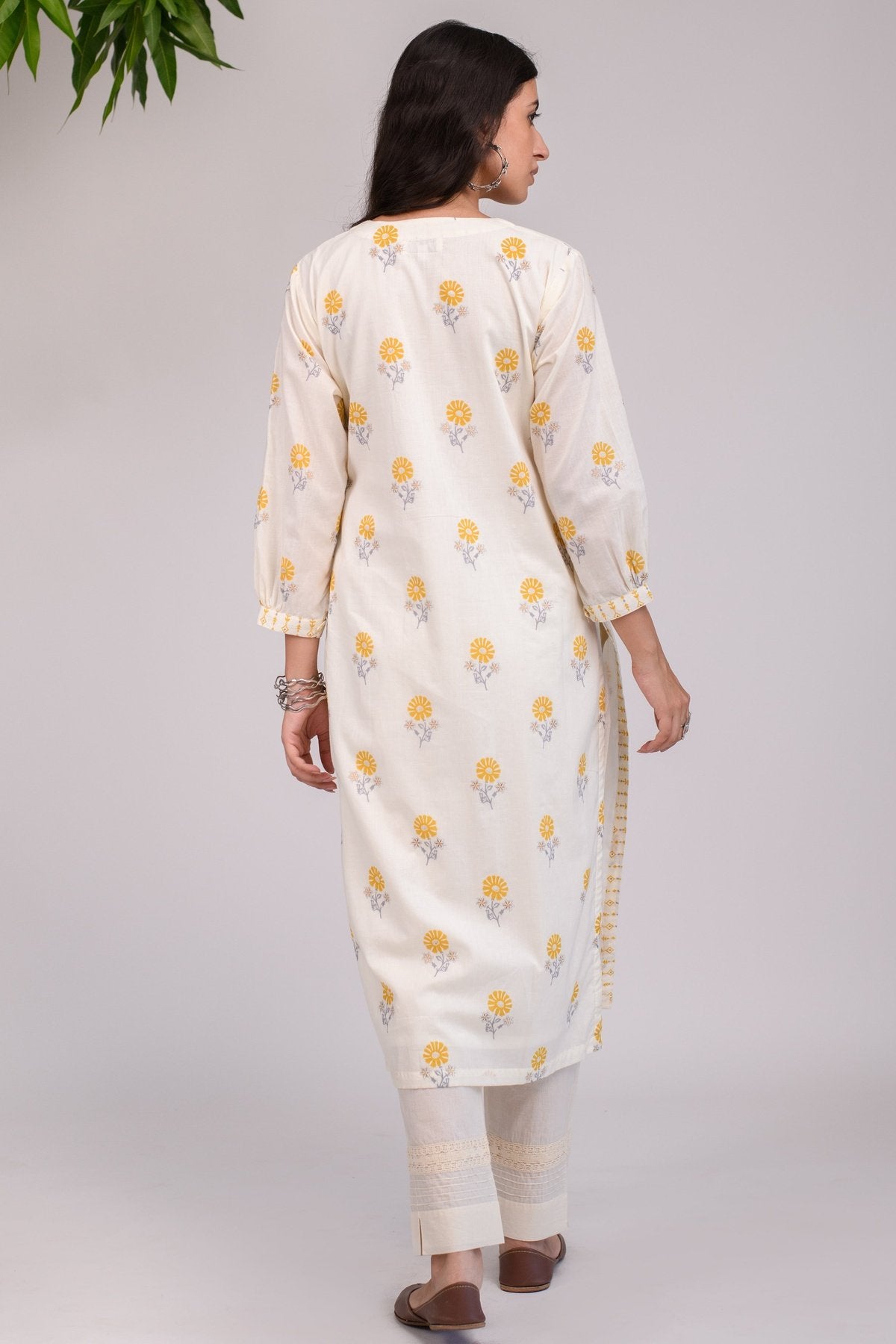 White Yellow Flower kurta
