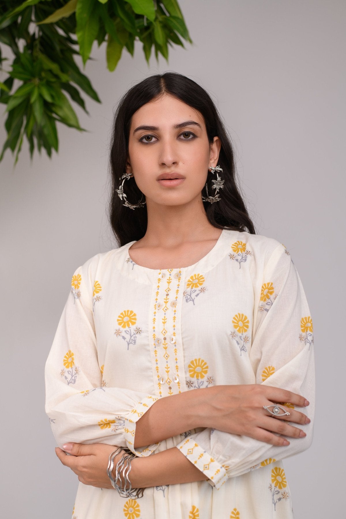 White Yellow Flower kurta