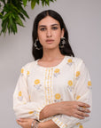 White Yellow Flower kurta