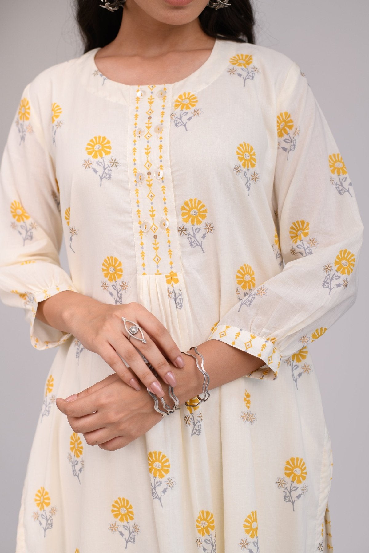 White Yellow Flower kurta