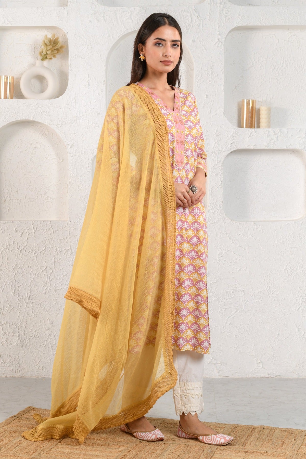 Peach Scallop Lotus Kurta