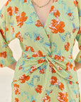 Green Floral Knot Short Dress