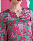 Pink Green Floral Short Dress