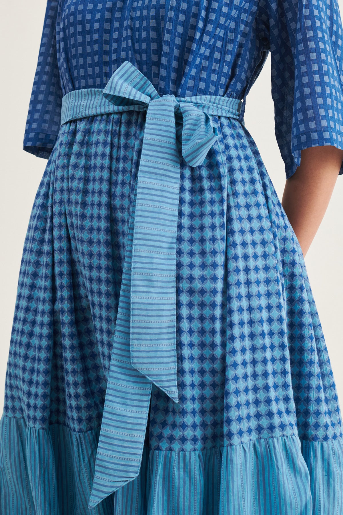 Indigo Checks Long Dress