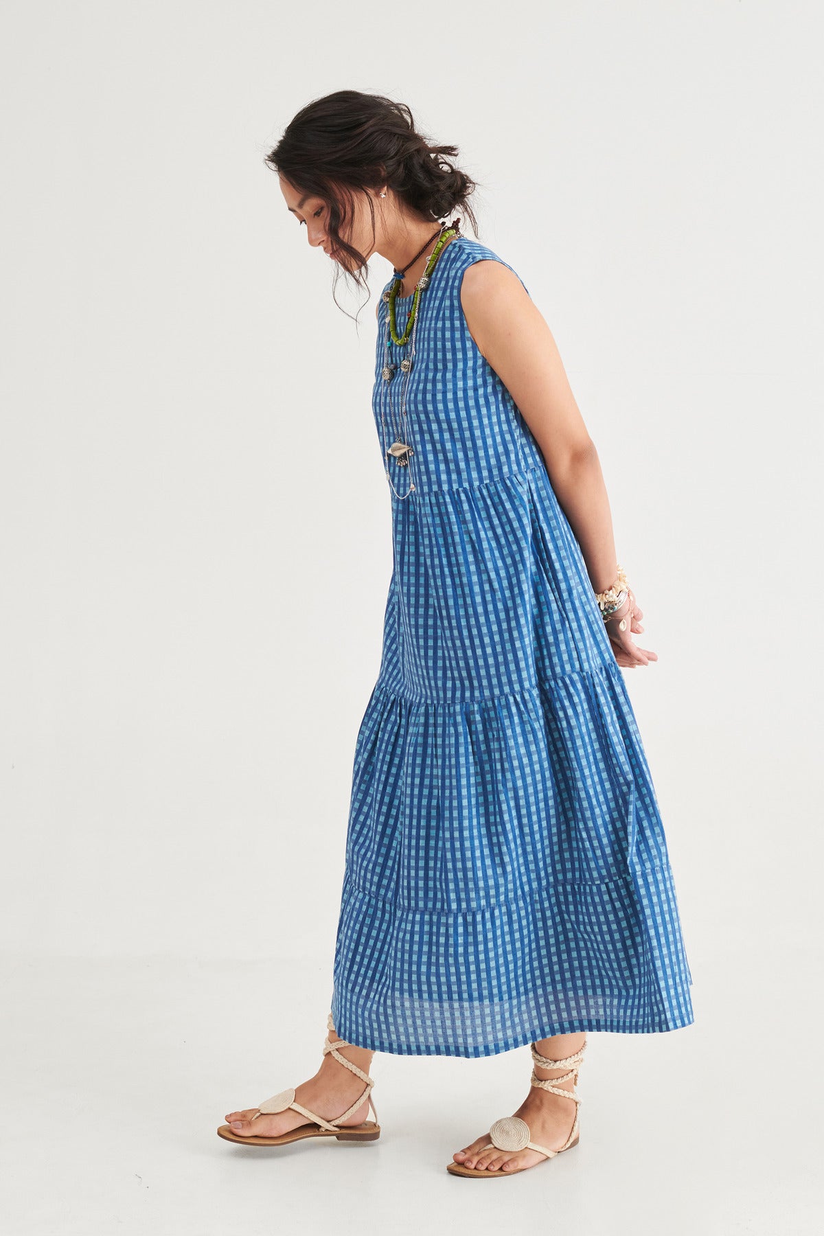 Indigo Checks Sleeveless Dress