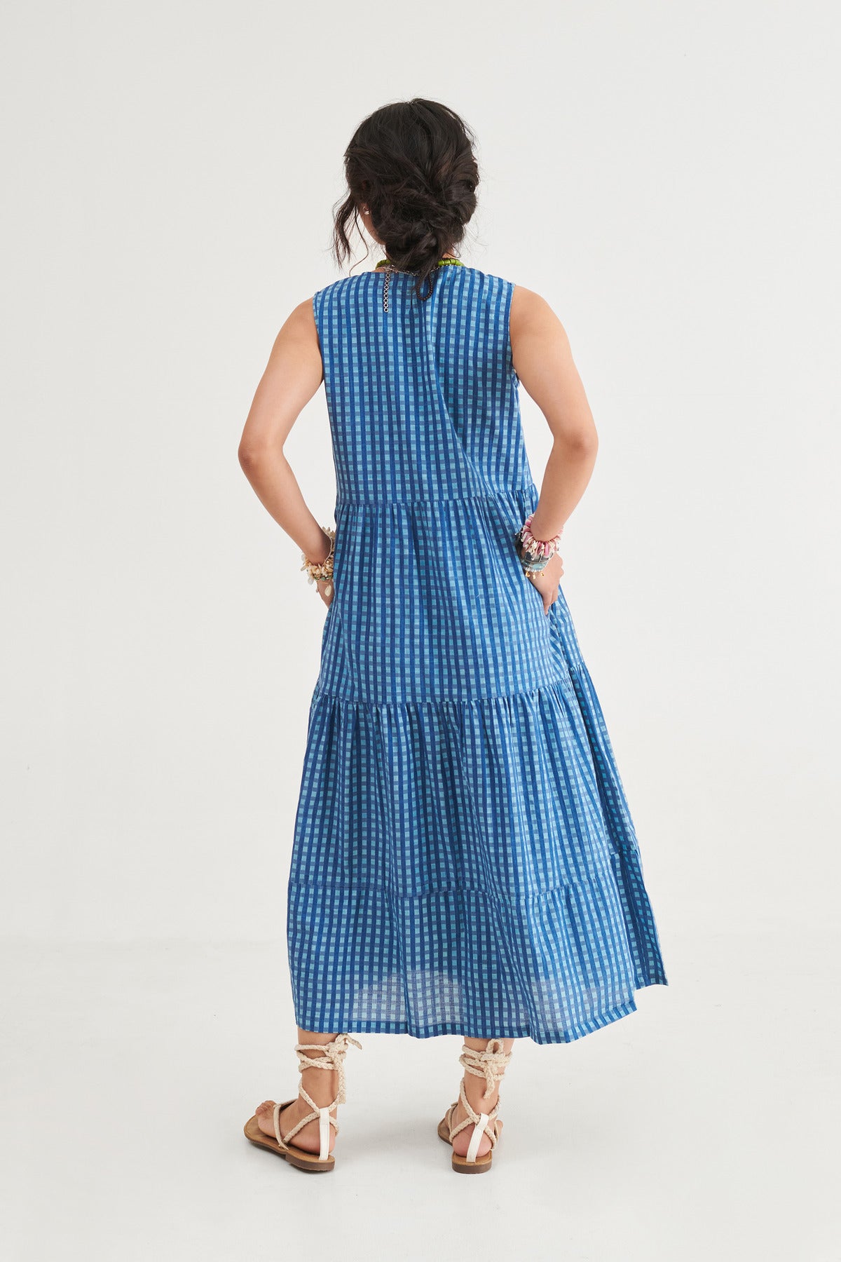 Indigo Checks Sleeveless Dress