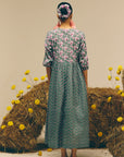 Green Floral Midi Dress with Ties