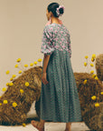Green Floral Midi Dress with Ties